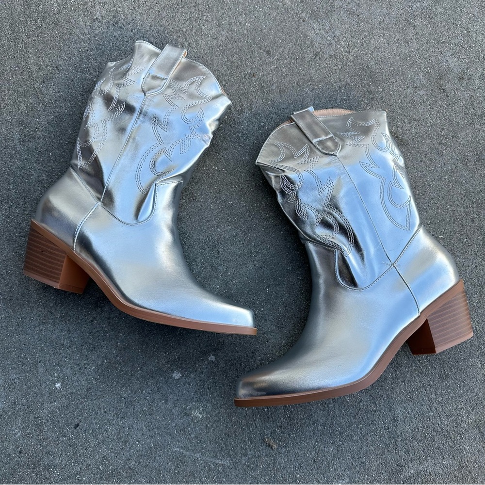 Silver Western Ankle Boots